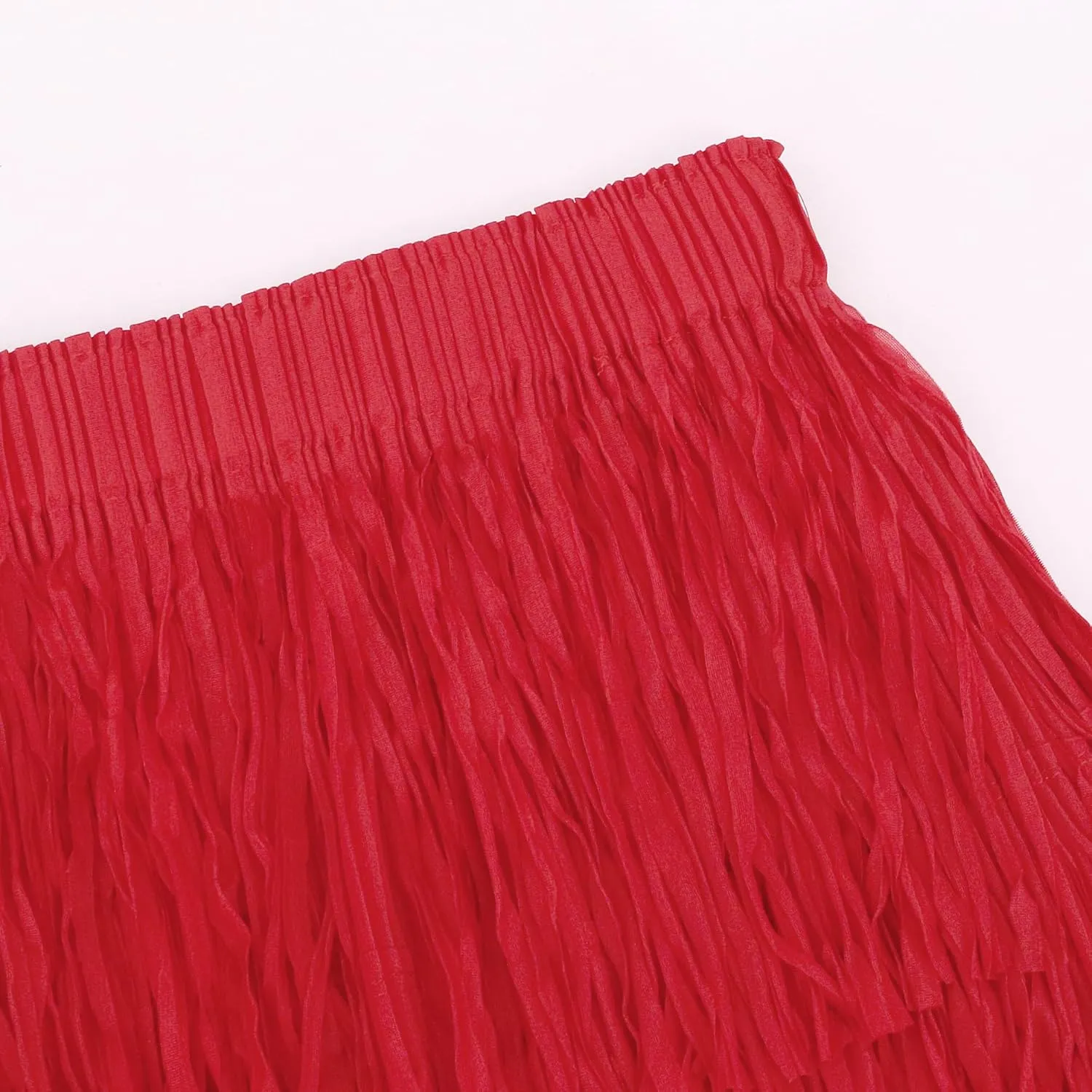 Women's Elegant Tassel Splicing Skirt Maxi Long Elastic High Waist A-line Pleated Skirts Cocktail Party Dance Dress