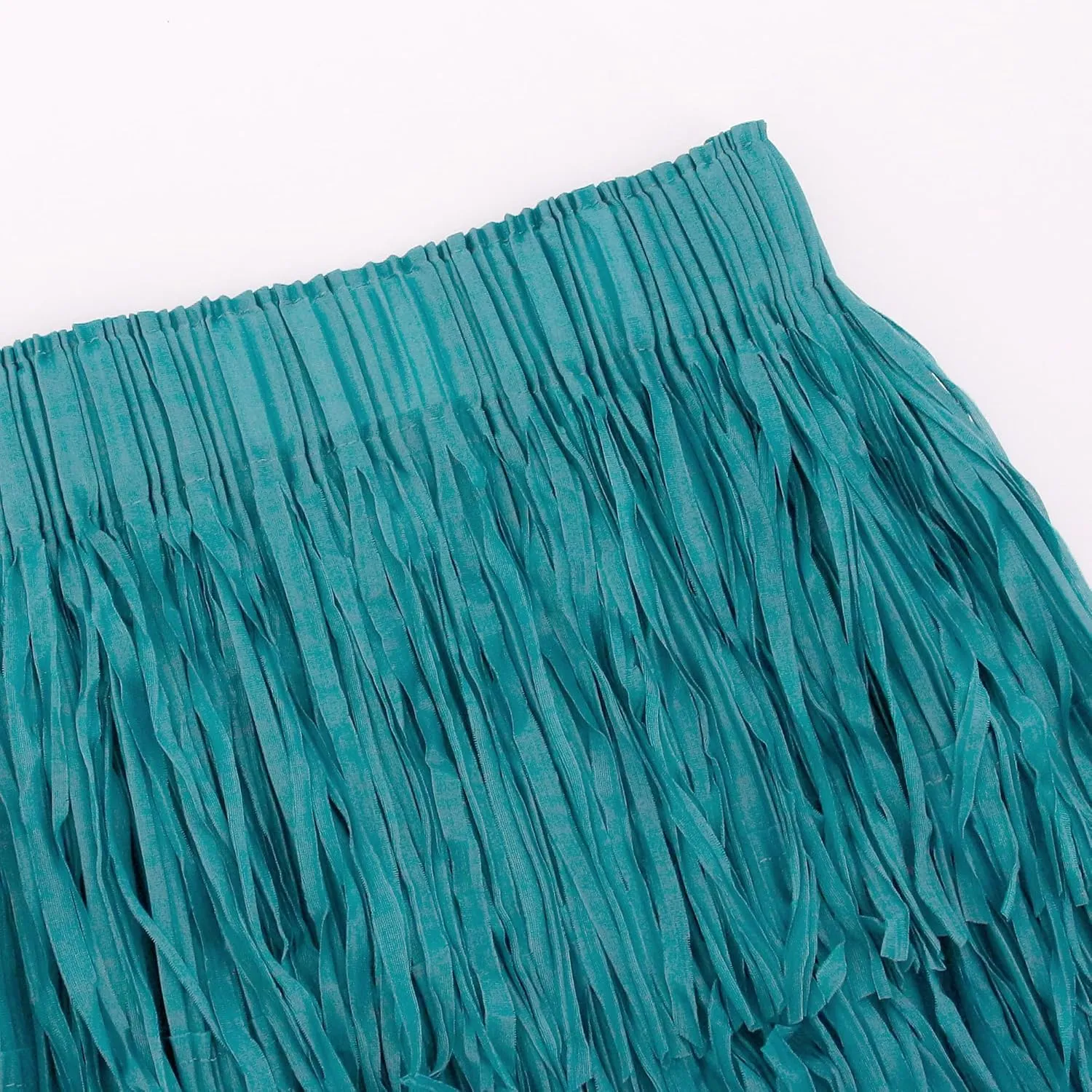 Women's Elegant Tassel Splicing Skirt Maxi Long Elastic High Waist A-line Pleated Skirts Cocktail Party Dance Dress