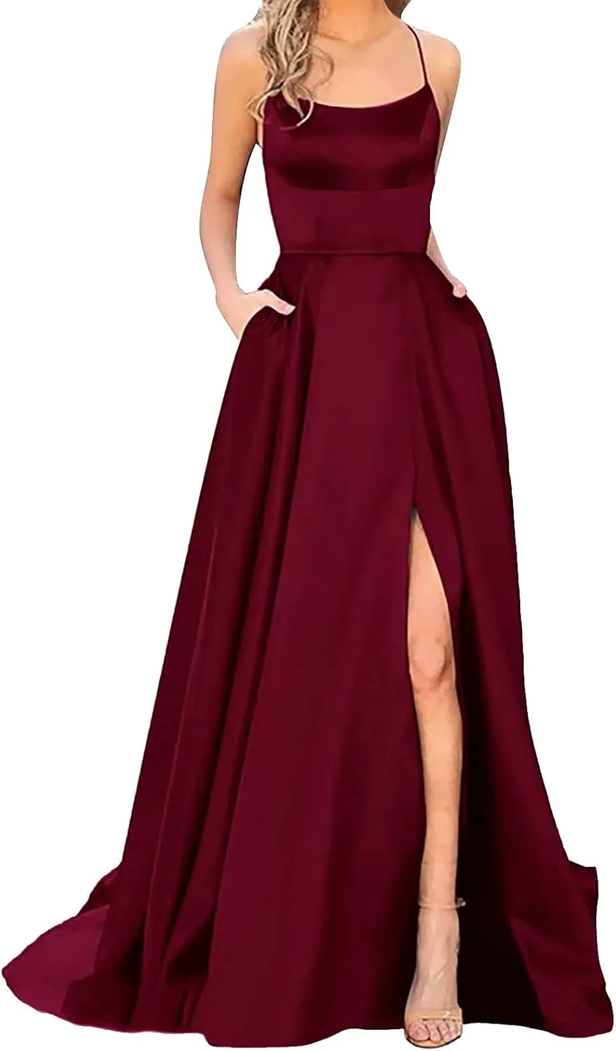 Women's Evening Formal Dresses 2024 Trendy Elegant Prom Dress Solid Satin Backless Split Cocktail Wedding Party Long Dresses
