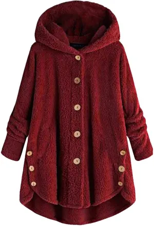 Womens Fleece Jackets Winter Hooded Coats 2024 Trendy Oversized Button Down Cardigan Sweater Warm Sweatshirt with Pocket
