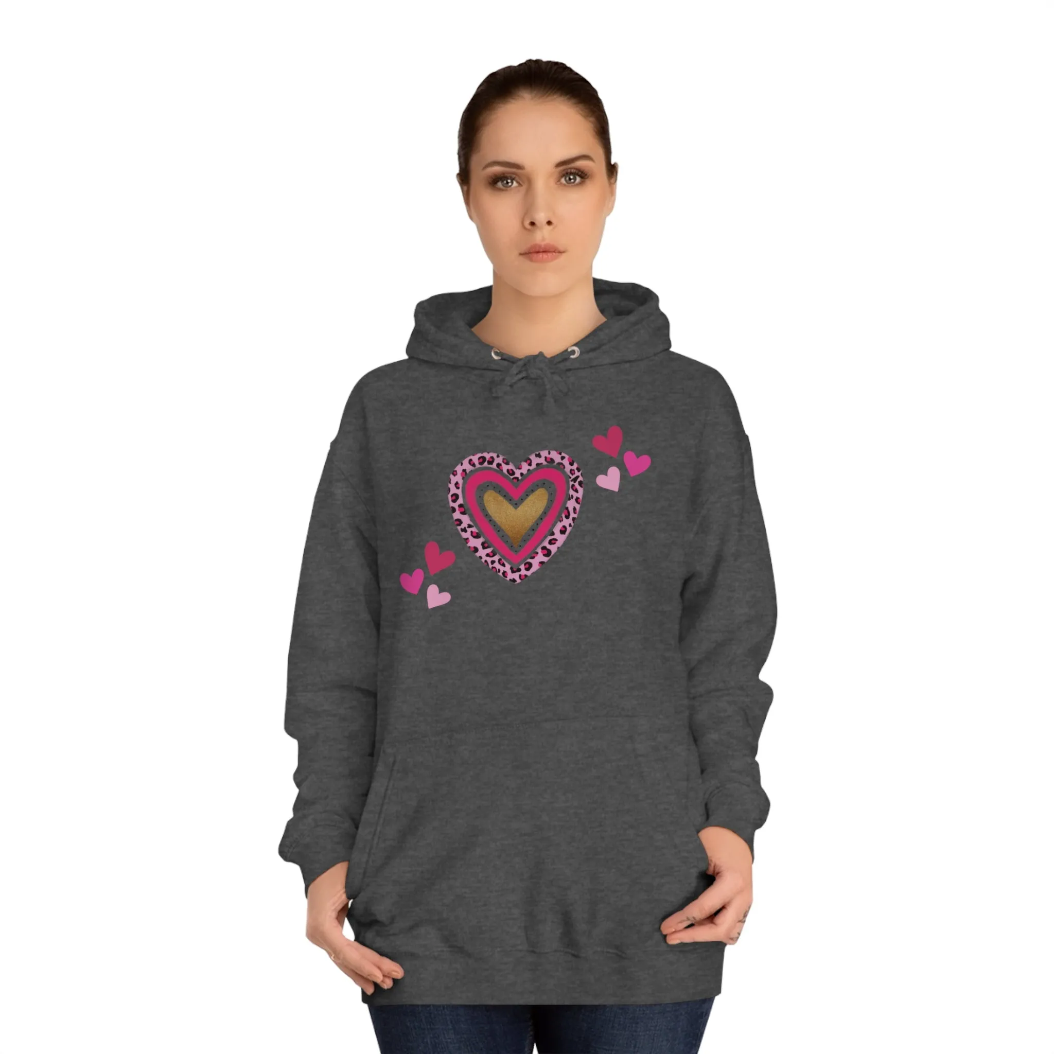 Women's Heart Hoodie only at Bling & Bloom's Boutique | Multiple Pink Hearts | Teens Hoodie | Print on Demand Pullover