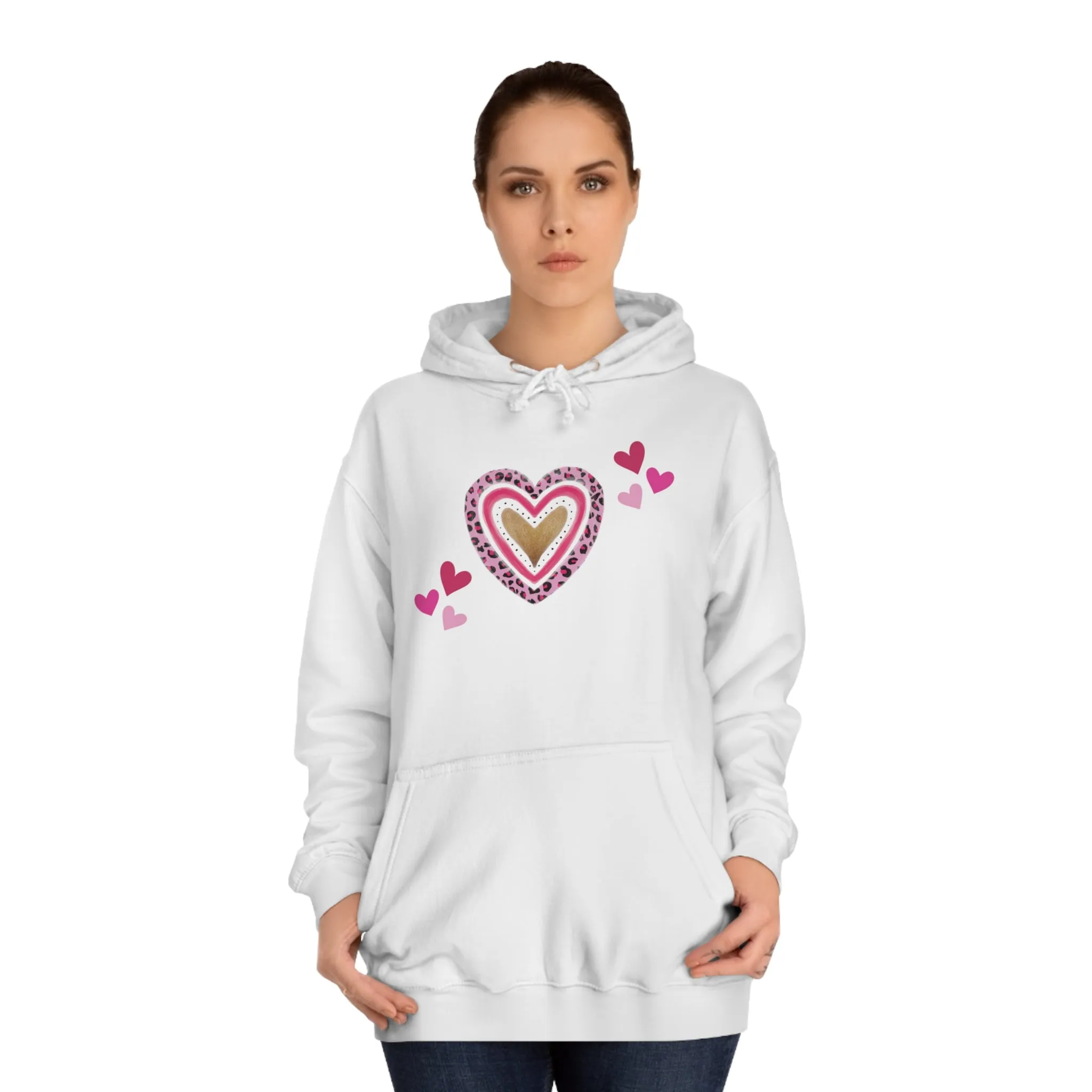 Women's Heart Hoodie only at Bling & Bloom's Boutique | Multiple Pink Hearts | Teens Hoodie | Print on Demand Pullover