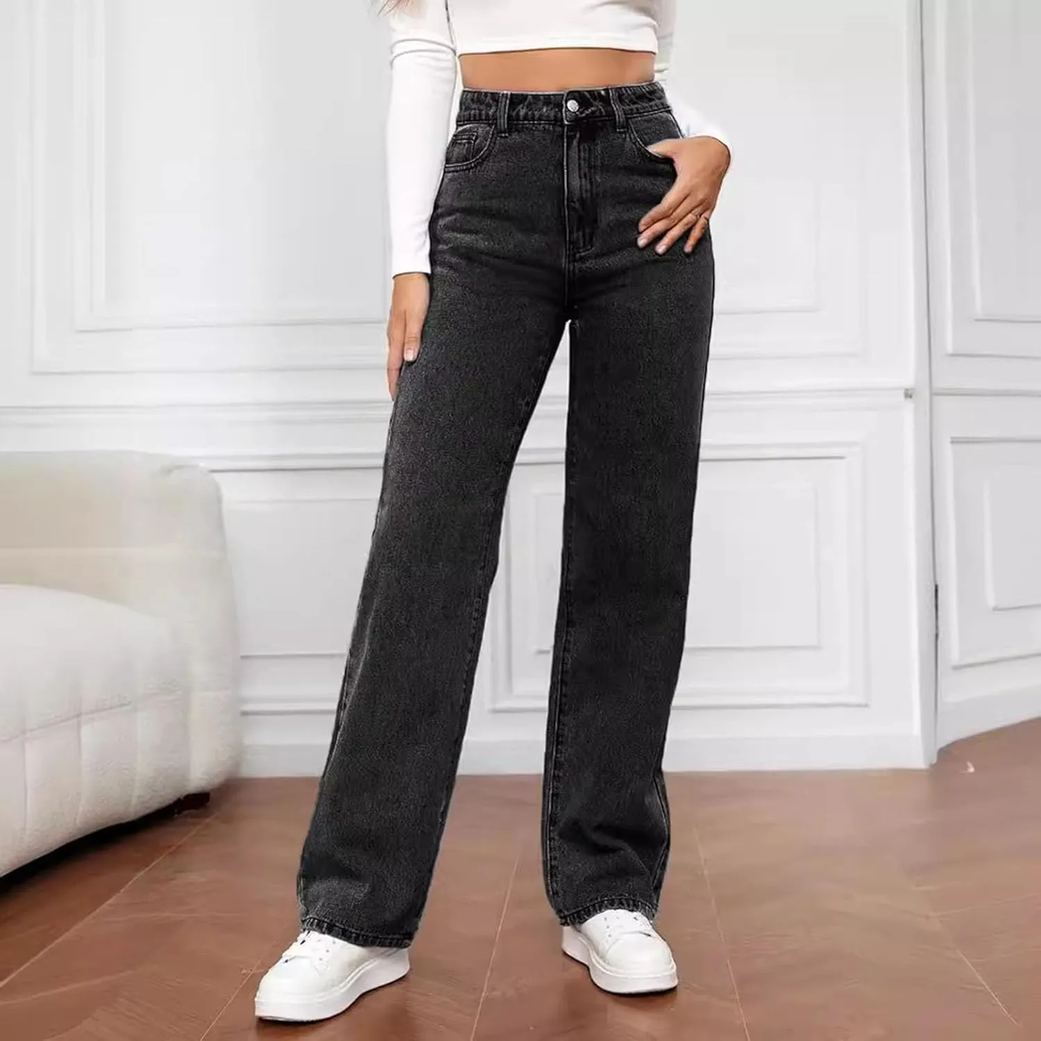 Women's High Waisted Straight Leg Jeans Trendy 2025 Casual Soft Loose Boyfriend Denim Pants with Pockets