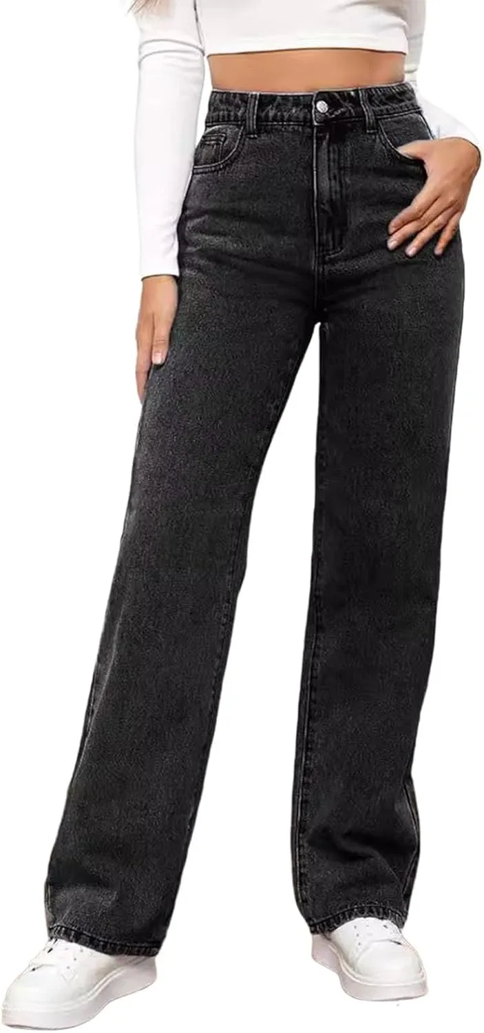 Women's High Waisted Straight Leg Jeans Trendy 2025 Casual Soft Loose Boyfriend Denim Pants with Pockets