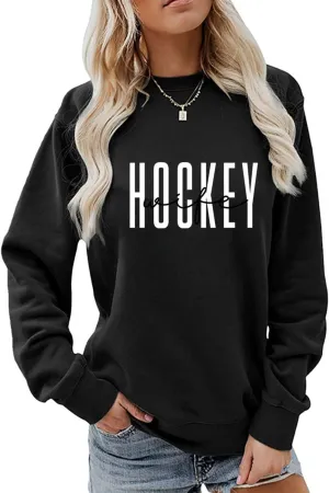 Women's Hockey Wife Sweatshirt Hockey Crewncek Pullover Sweater Hockey Sports Fan Shirts Hockey Wife Long Sleeve