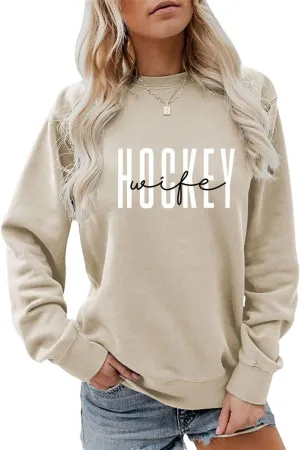 Women's Hockey Wife Sweatshirt Hockey Crewncek Pullover Sweater Hockey Sports Fan Shirts Hockey Wife Long Sleeve