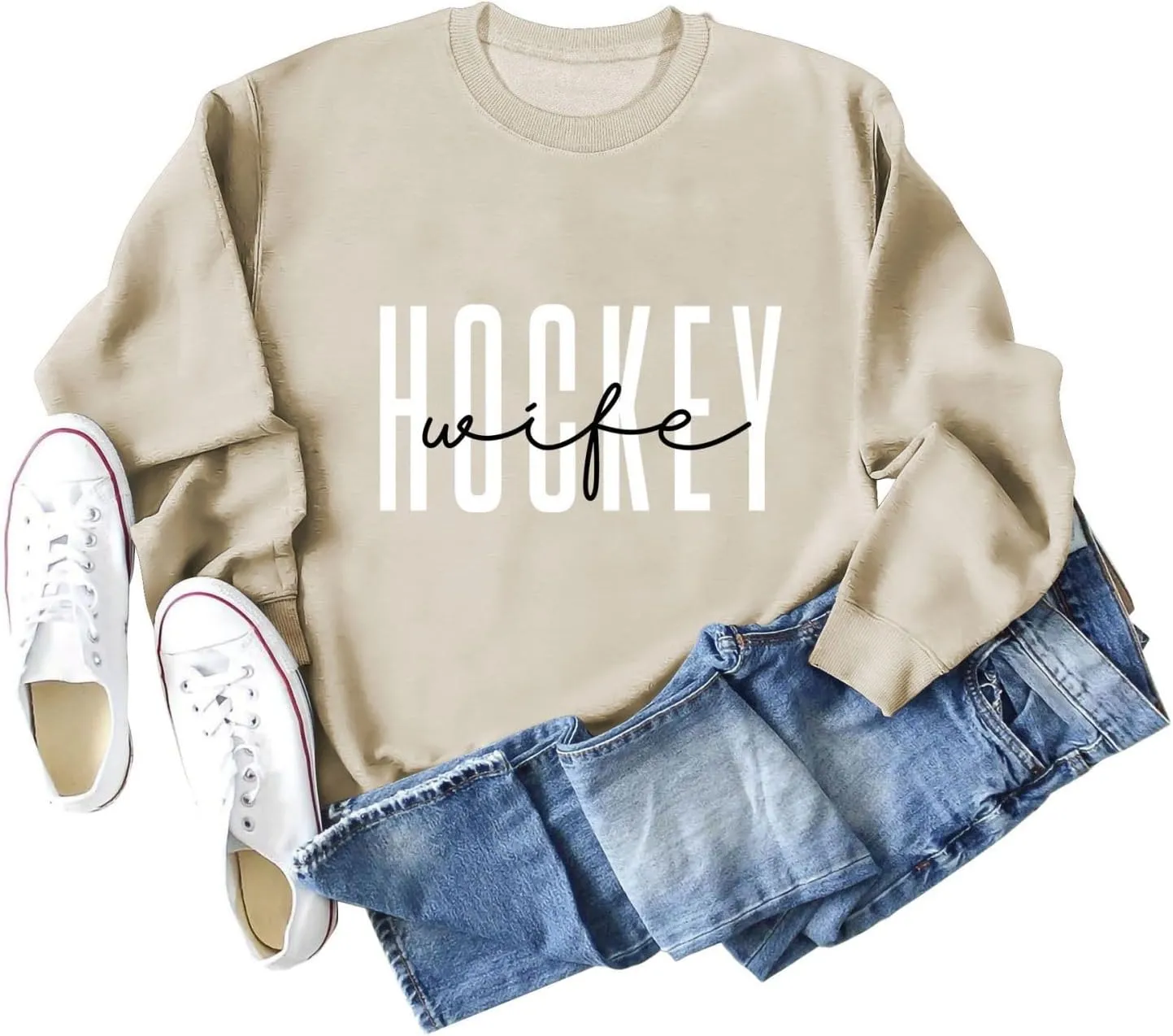 Women's Hockey Wife Sweatshirt Hockey Crewncek Pullover Sweater Hockey Sports Fan Shirts Hockey Wife Long Sleeve