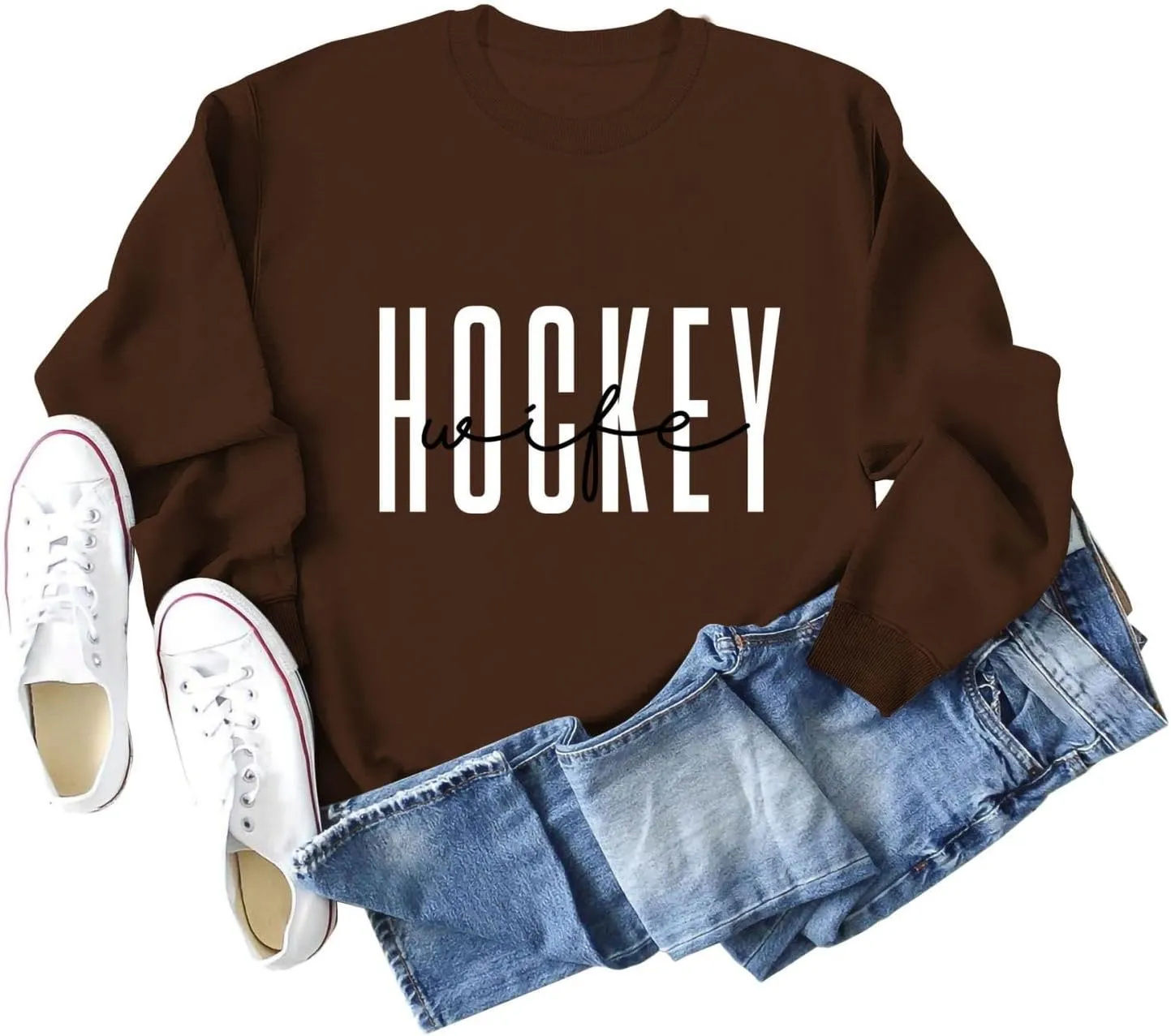 Women's Hockey Wife Sweatshirt Hockey Crewncek Pullover Sweater Hockey Sports Fan Shirts Hockey Wife Long Sleeve