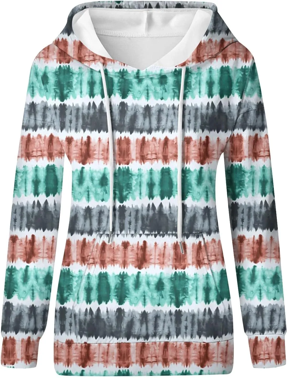 Womens Hoodies Casual Long Sleeve Drawstring Plaid Print Pullover Tops Loose Hooded Sweatshirt with Pocket