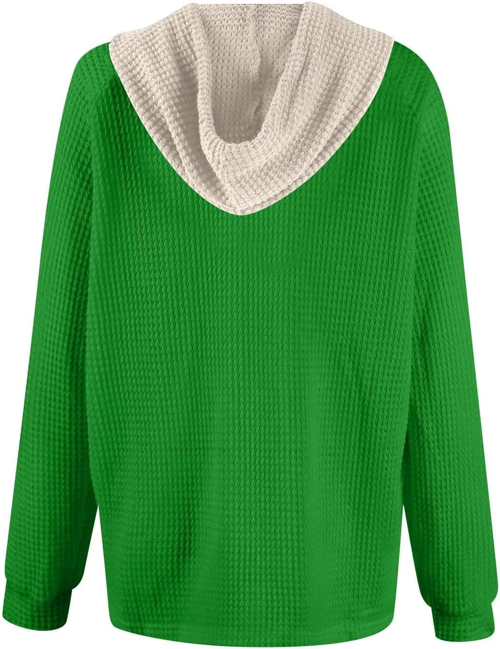 Womens Hoodies Pullover Waffle Knit Casual Drawstring Sweatshirt Button V Neck Long Sleeve Hoodie Sweatshirt Tops
