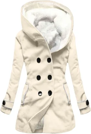 Women's Long Sleeve Winter Coat Warm Shaggy Down Hooded Button Down Coat Jacket