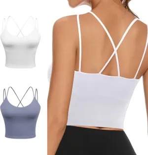 Women's Longline Sports Bra Padded Strappy Yoga Bra Fitness Running Workout Crop Tank Top2pack