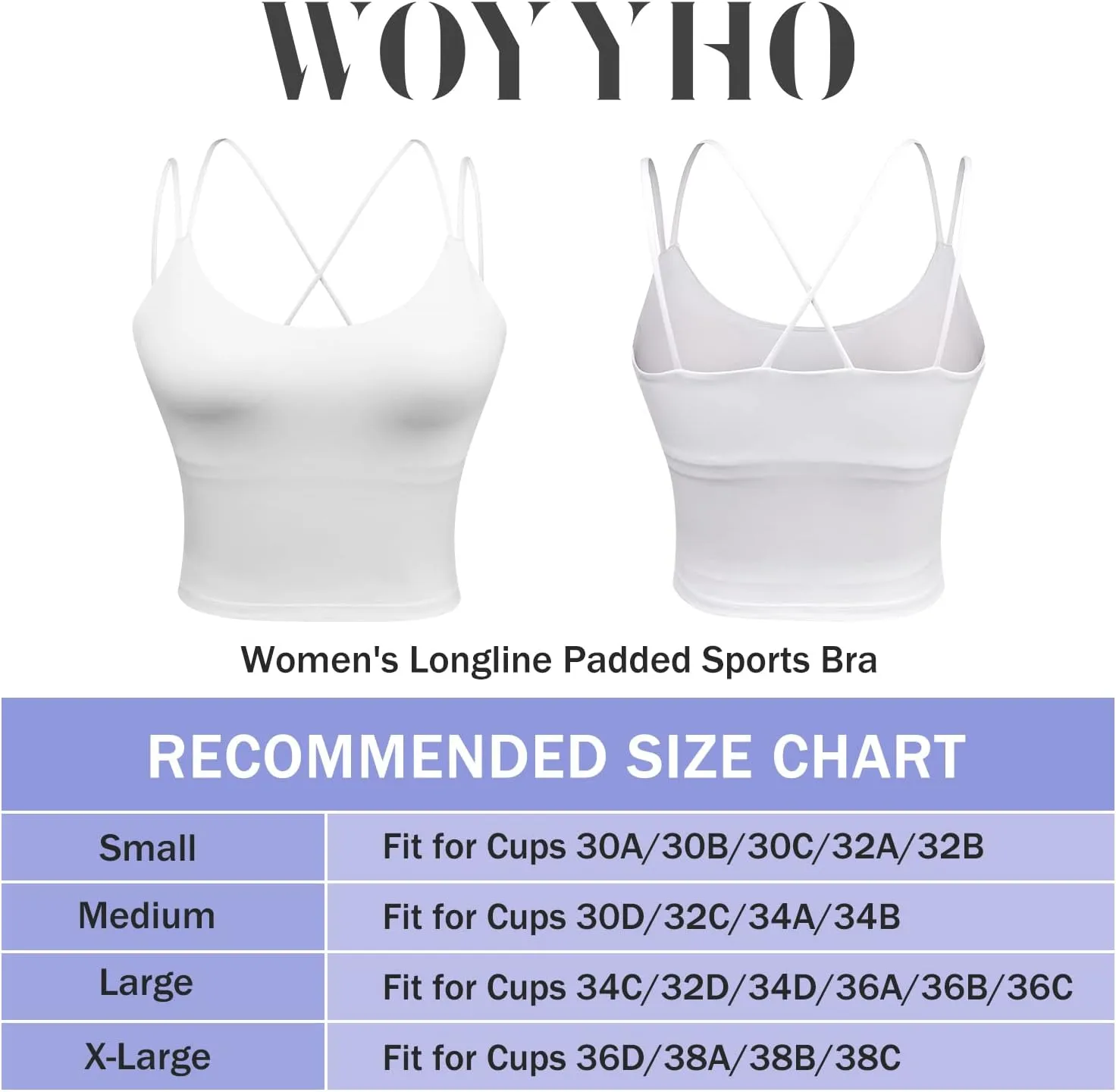 Women's Longline Sports Bra Padded Strappy Yoga Bra Fitness Running Workout Crop Tank Top2pack