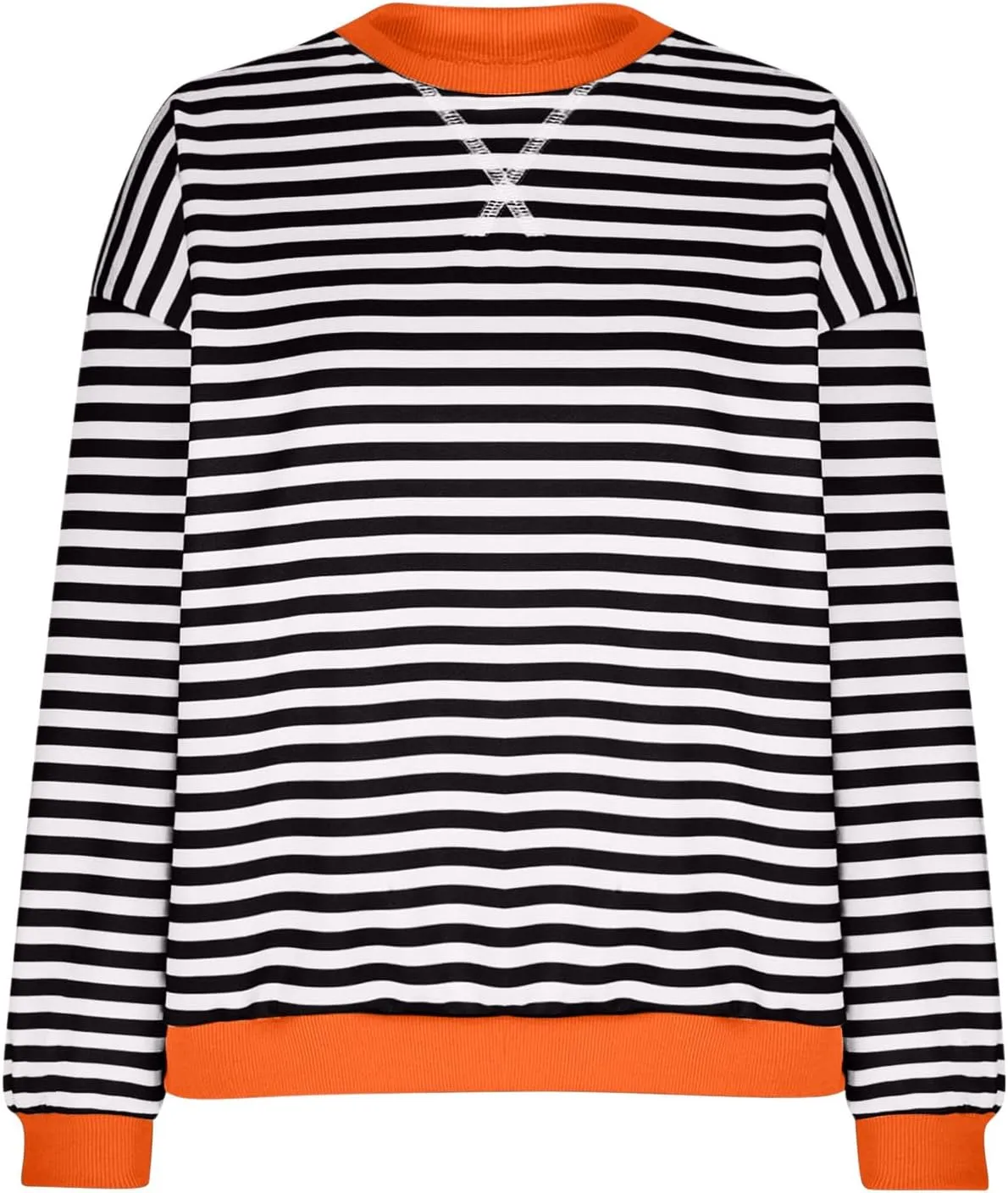 Women's Oversized Striped Color Block Sweatshirts Tops Long Sleeve Crewneck Baggy Y2k Preppy Pullover Shirt Blouse