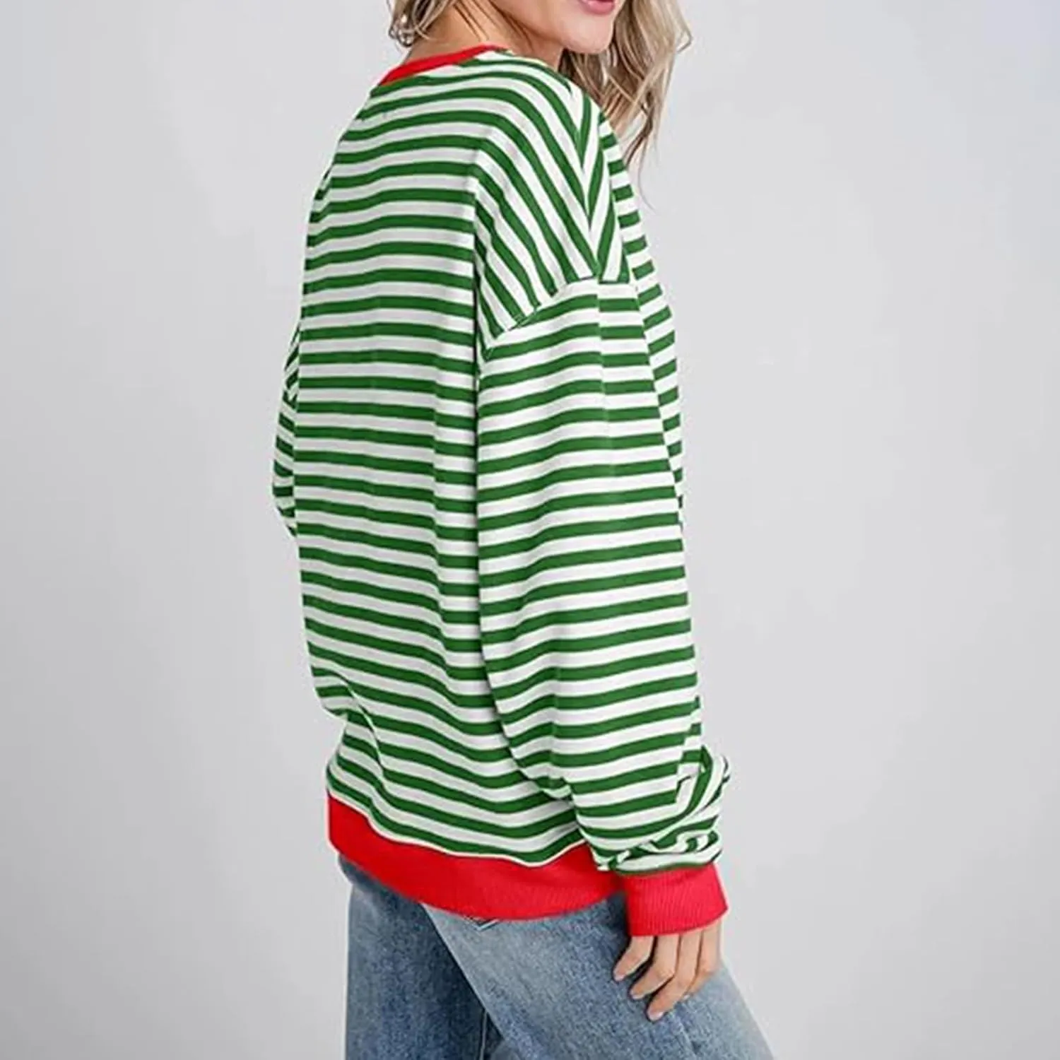 Women's Striped Long Sleeved Shirts Loose Casual Sweatshirts Round Neck Pullover Tops Blouses Fall Fashion Clothes