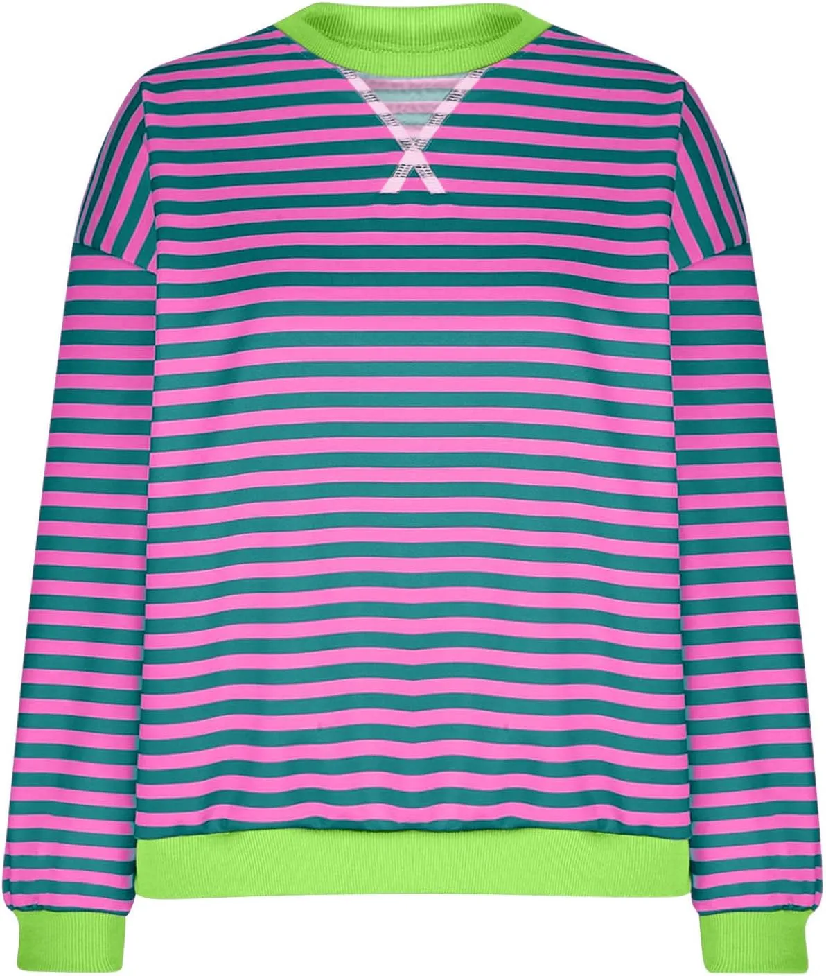 Women's Striped Long Sleeved Shirts Loose Casual Sweatshirts Round Neck Pullover Tops Blouses Fall Fashion Clothes