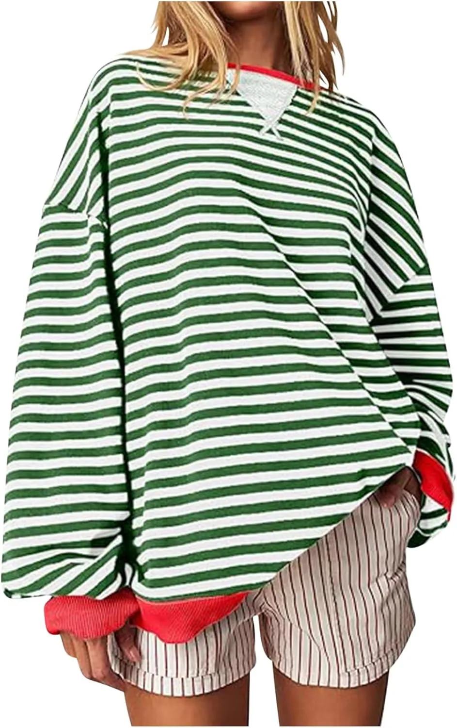 Women's Striped Long Sleeved Shirts Loose Casual Sweatshirts Round Neck Pullover Tops Blouses Fall Fashion Clothes