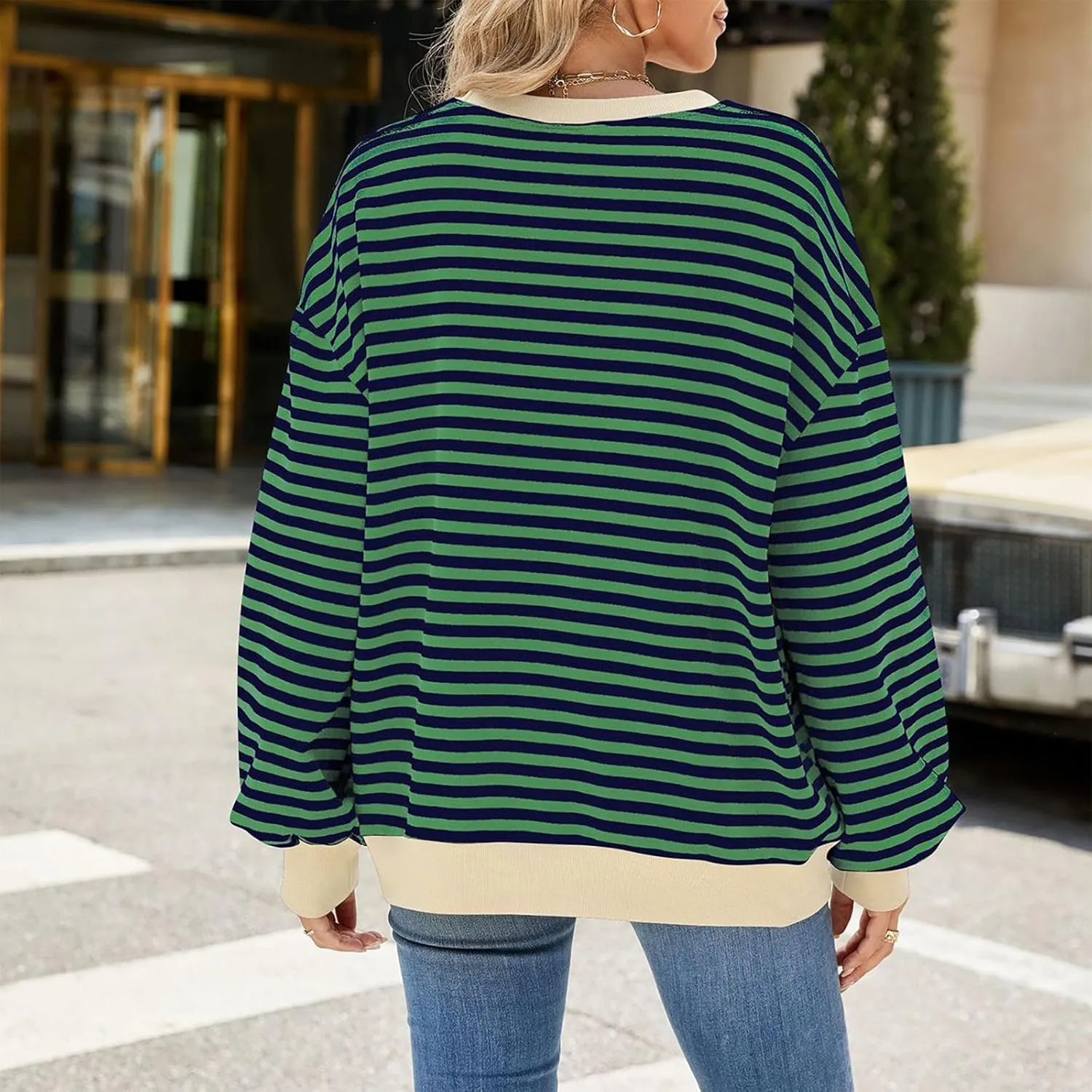Women's Striped Long Sleeved Shirts Loose Casual Sweatshirts Round Neck Pullover Tops Blouses Fall Fashion Clothes