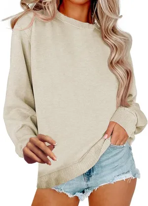 Womens Sweatshirt Plus Size Workout Solid Color Tops Casual Long Sleeve Shirts Fall Crewneck Clothes 2024