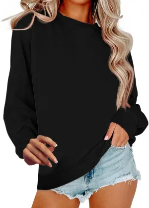 Womens Sweatshirt Plus Size Workout Solid Color Tops Casual Long Sleeve Shirts Fall Crewneck Clothes 2024