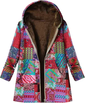 Women's Trench Short Jacket Coat Floral Print Jacket Chinese Style Patchwork Outwear