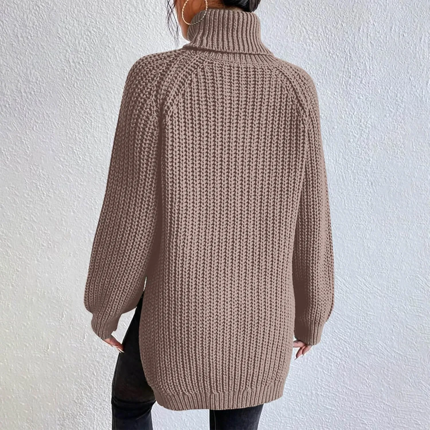Women's Turtleneck Sweaters Slouchy Knit Chunky Sweater Fall Winter Fashion Cable Weaving Long Sleeve Pullover