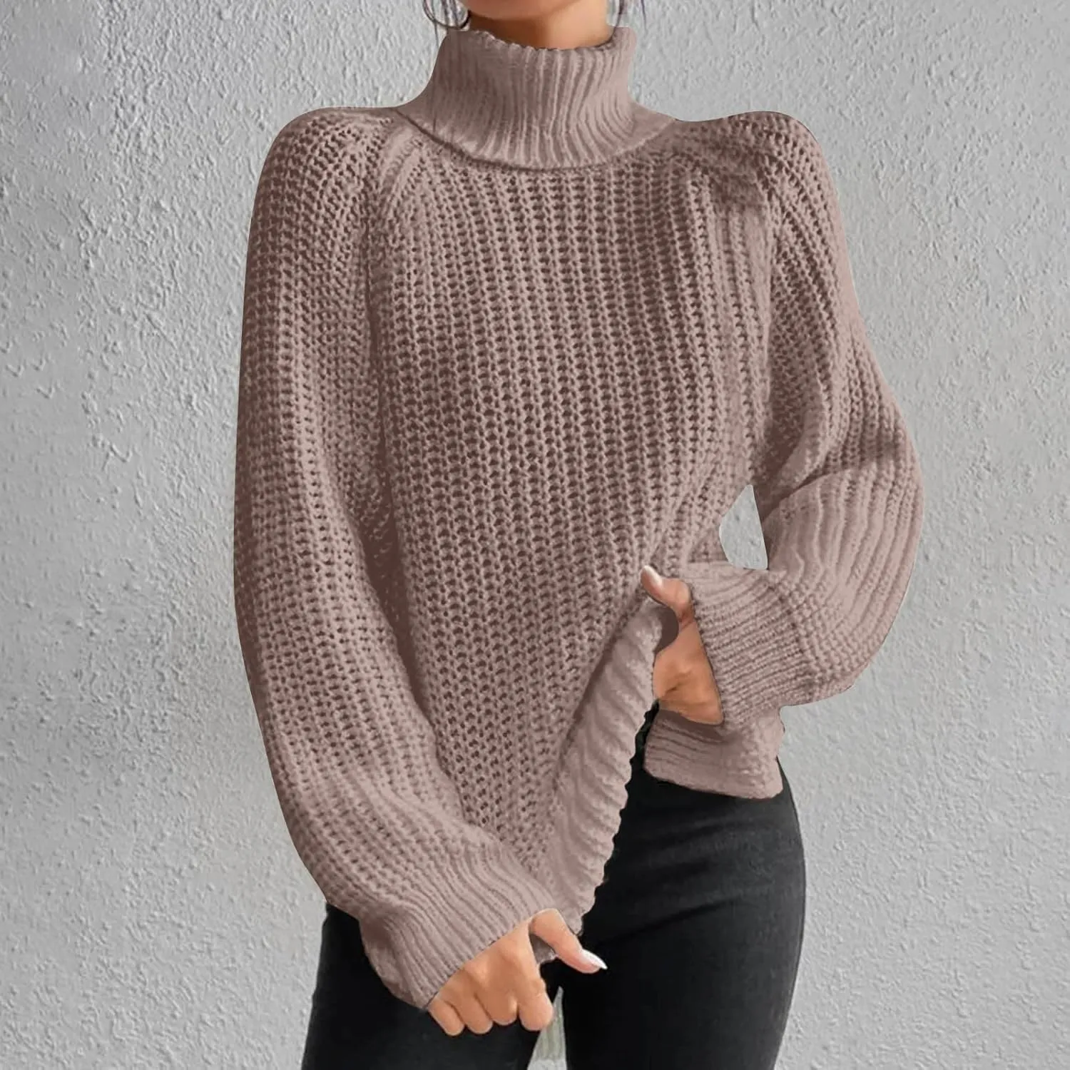 Women's Turtleneck Sweaters Slouchy Knit Chunky Sweater Fall Winter Fashion Cable Weaving Long Sleeve Pullover