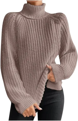 Women's Turtleneck Sweaters Slouchy Knit Chunky Sweater Fall Winter Fashion Cable Weaving Long Sleeve Pullover