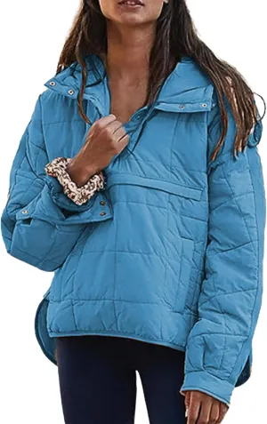 Womens Winter Casual Oversized Puffer Jacket Quilted Dolman Hoodies Pullover Long Sleeve Lightweight Warm Tops Coat
