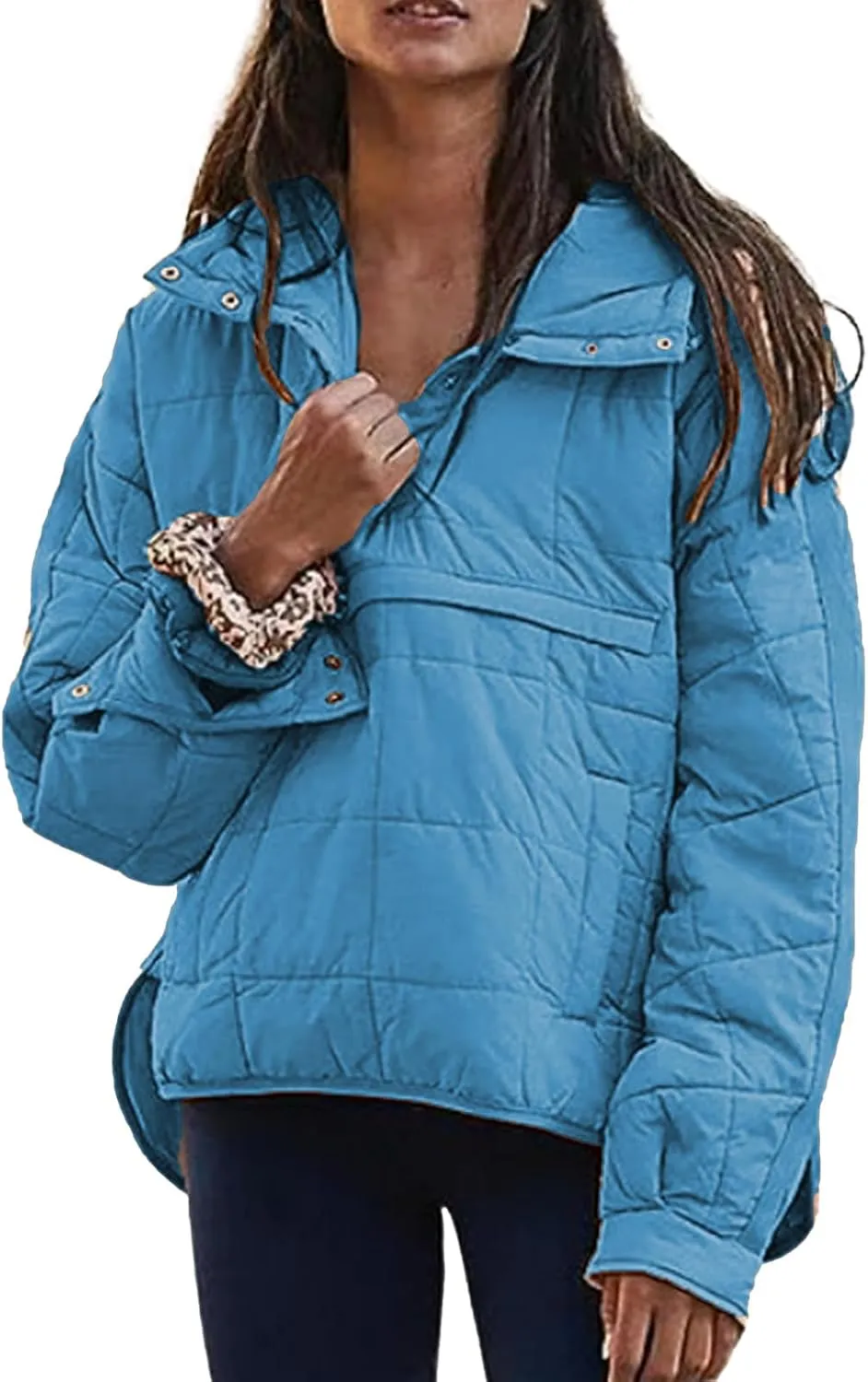 Womens Winter Casual Oversized Puffer Jacket Quilted Dolman Hoodies Pullover Long Sleeve Lightweight Warm Tops Coat