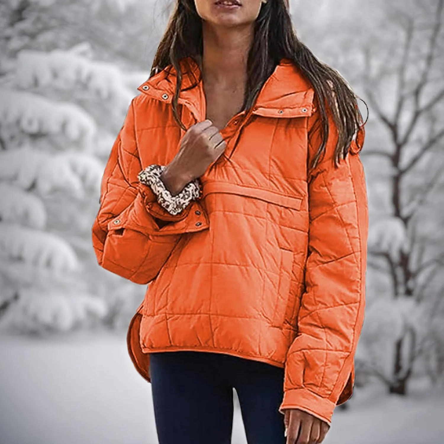 Womens Winter Casual Oversized Puffer Jacket Quilted Dolman Hoodies Pullover Long Sleeve Lightweight Warm Tops Coat