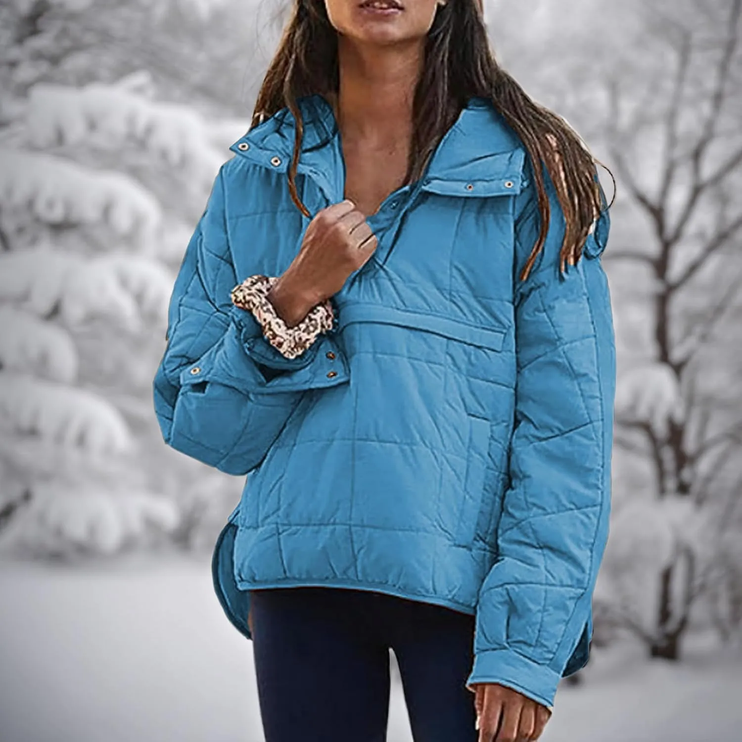 Womens Winter Casual Oversized Puffer Jacket Quilted Dolman Hoodies Pullover Long Sleeve Lightweight Warm Tops Coat