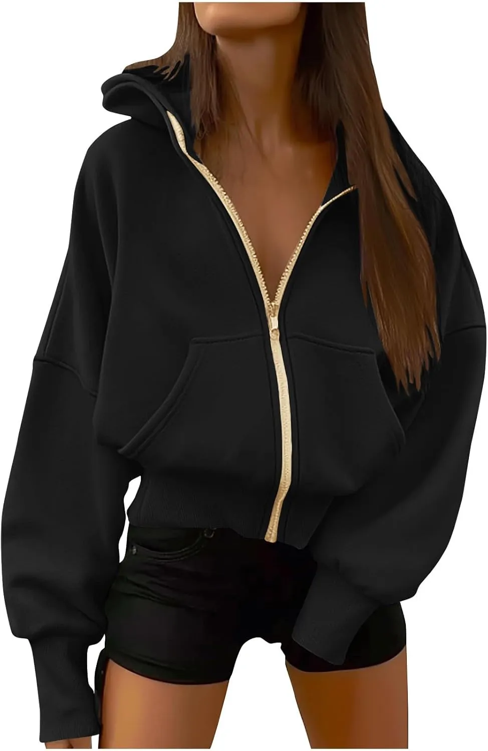 Women's Zip Up Hoodie 2024 Fall Fashion Oversized Sweatshirt Casual Long Sleeve Loose Athletic Jacket with Pockets