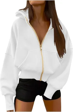 Women's Zip Up Hoodie 2024 Fall Fashion Oversized Sweatshirt Casual Long Sleeve Loose Athletic Jacket with Pockets
