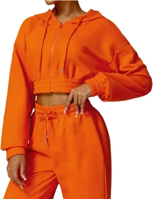 Women's Zip Up Hoodie Sportswear Short Design Thick Warm Yoga Wear Full Zipper Coat with Pockets