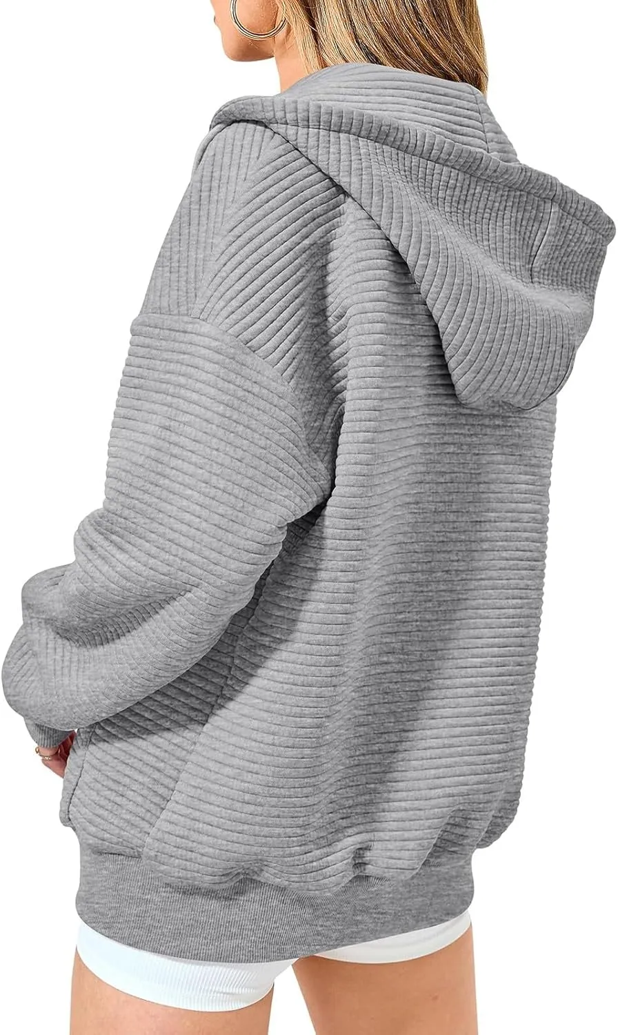 Womens Zip Up Hoodies Y2k Long Sleeve Cute Trendy Fleece Jacket Comfort Loose Fit Oversized Sweatshirt with Pockets