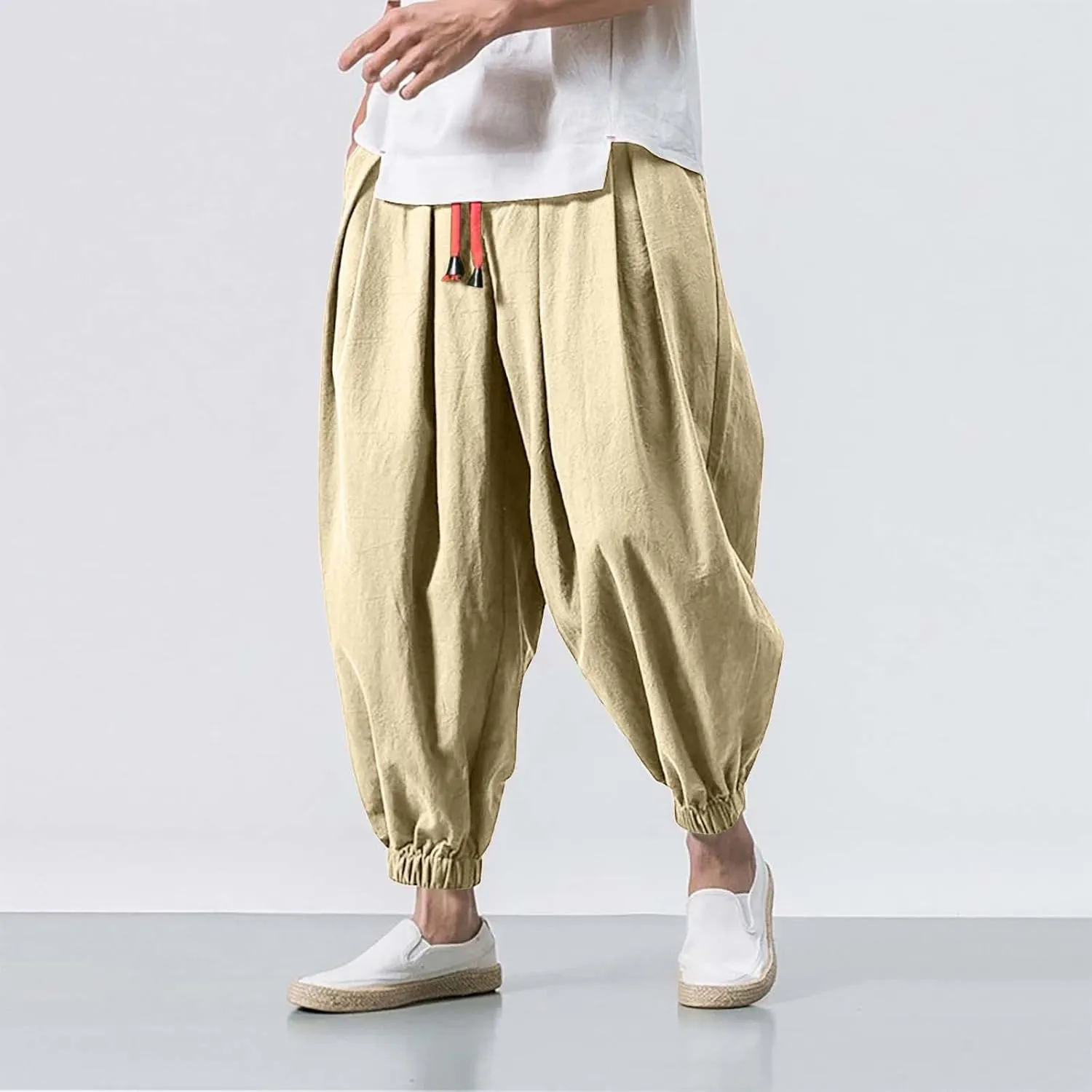 Work Pants for Men Loose Big Trousers Lace Straps Side 4 Pockets Casual Sports Trousers Suit Pants for Men