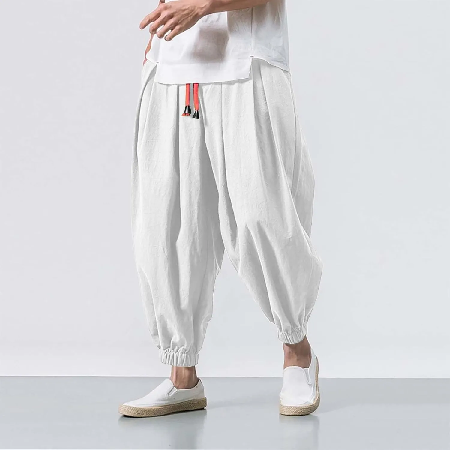 Work Pants for Men Loose Big Trousers Lace Straps Side 4 Pockets Casual Sports Trousers Suit Pants for Men