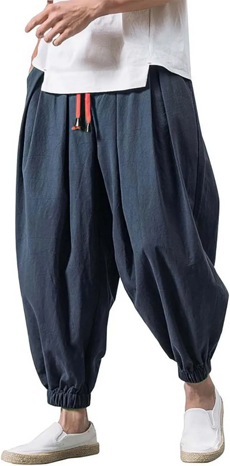 Work Pants for Men Loose Big Trousers Lace Straps Side 4 Pockets Casual Sports Trousers Suit Pants for Men