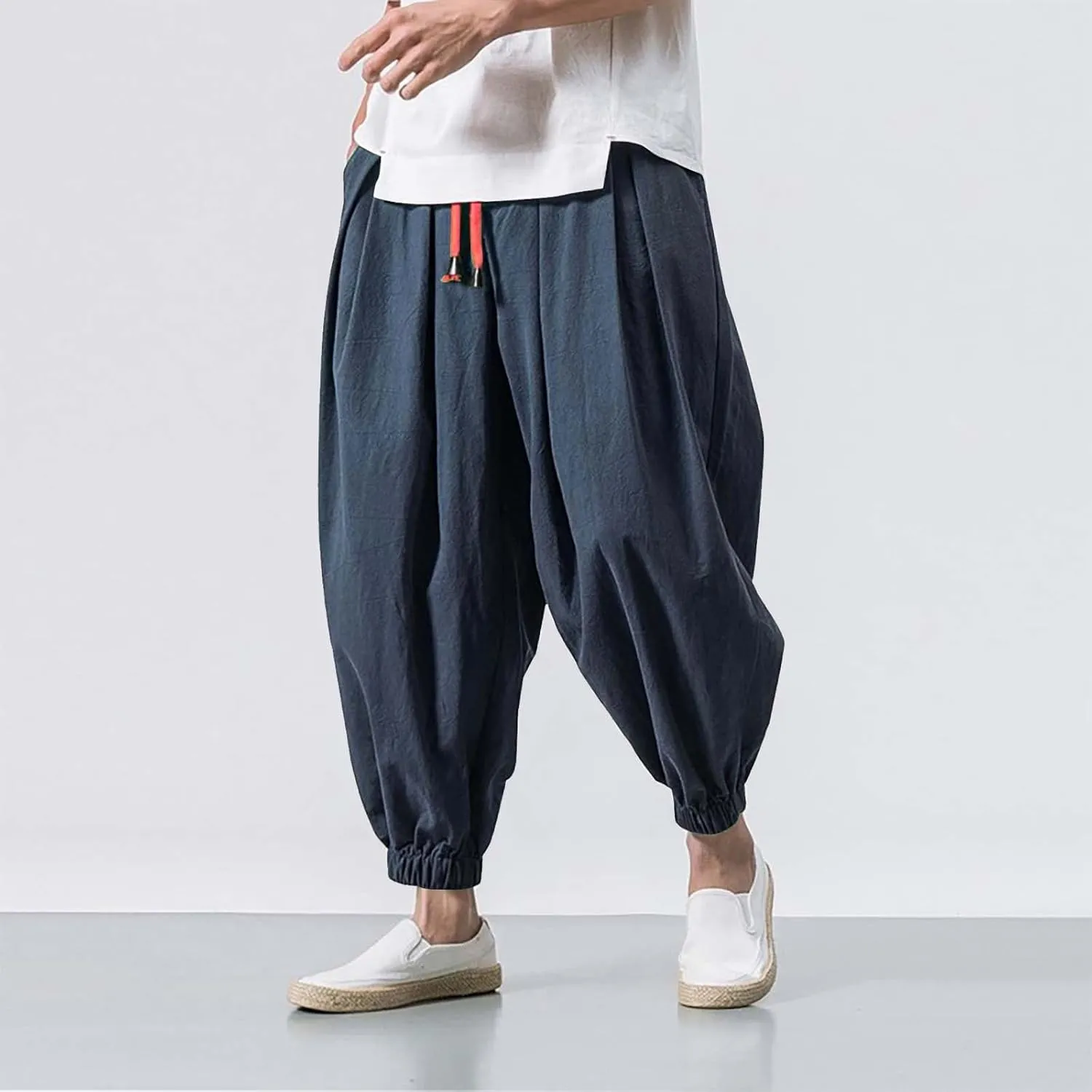 Work Pants for Men Loose Big Trousers Lace Straps Side 4 Pockets Casual Sports Trousers Suit Pants for Men