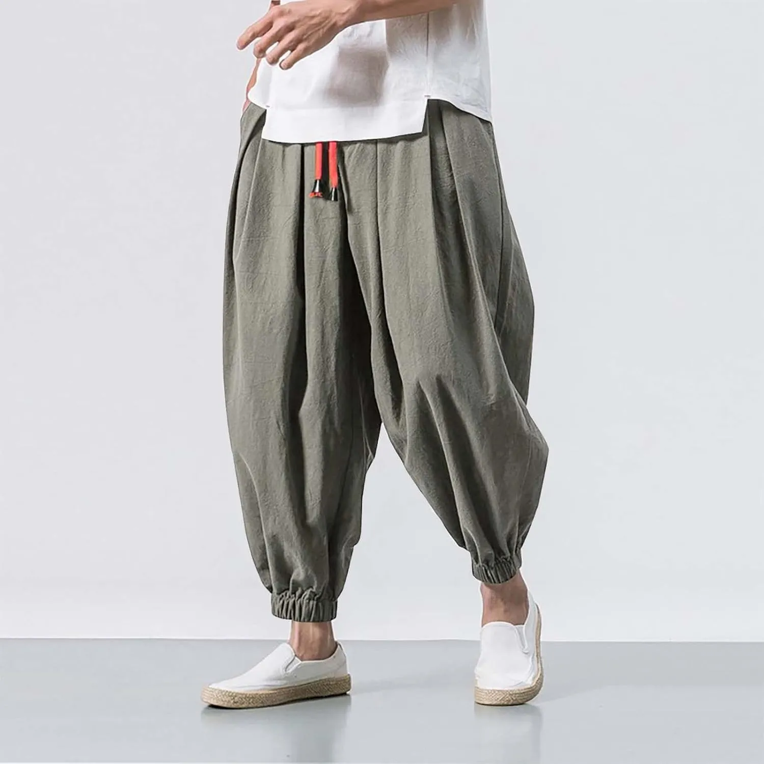 Work Pants for Men Loose Big Trousers Lace Straps Side 4 Pockets Casual Sports Trousers Suit Pants for Men
