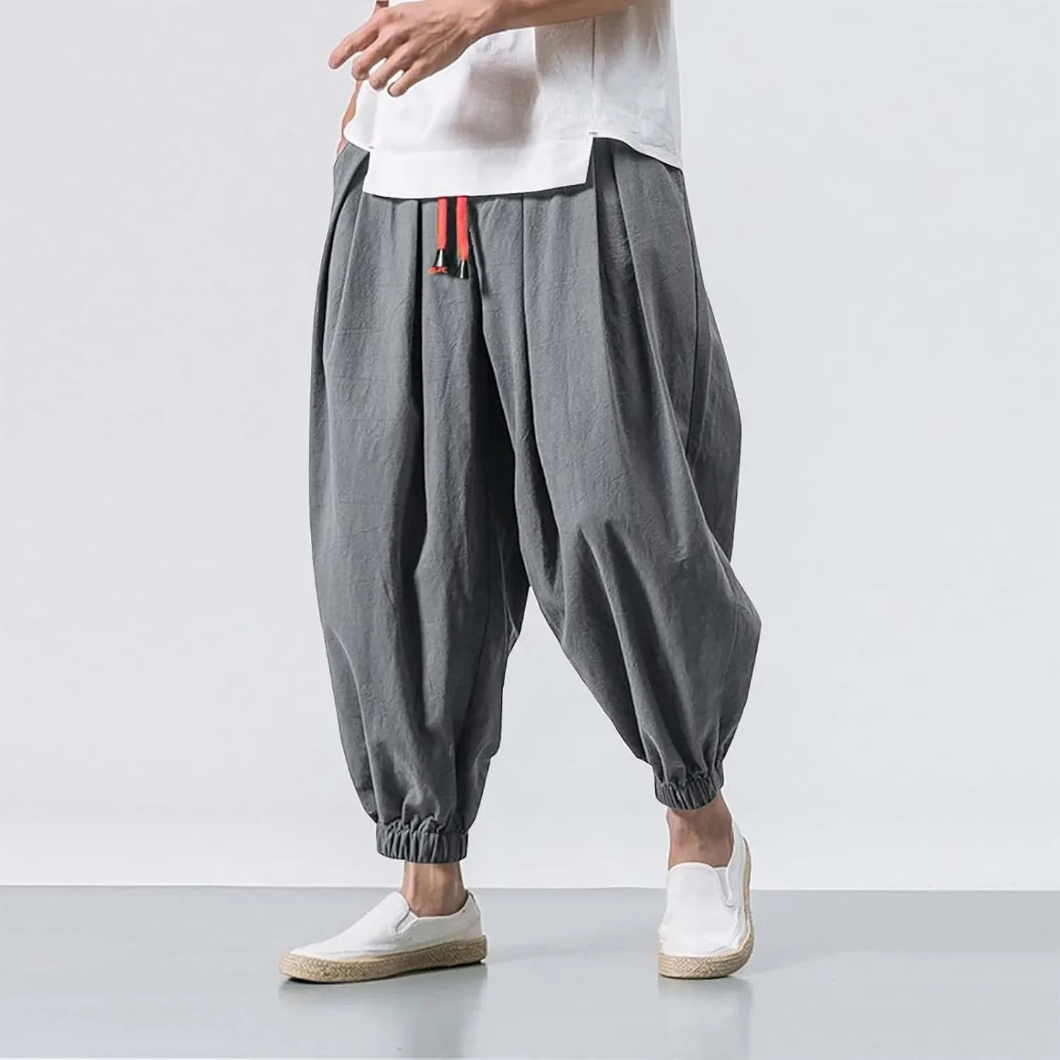 Work Pants for Men Loose Big Trousers Lace Straps Side 4 Pockets Casual Sports Trousers Suit Pants for Men