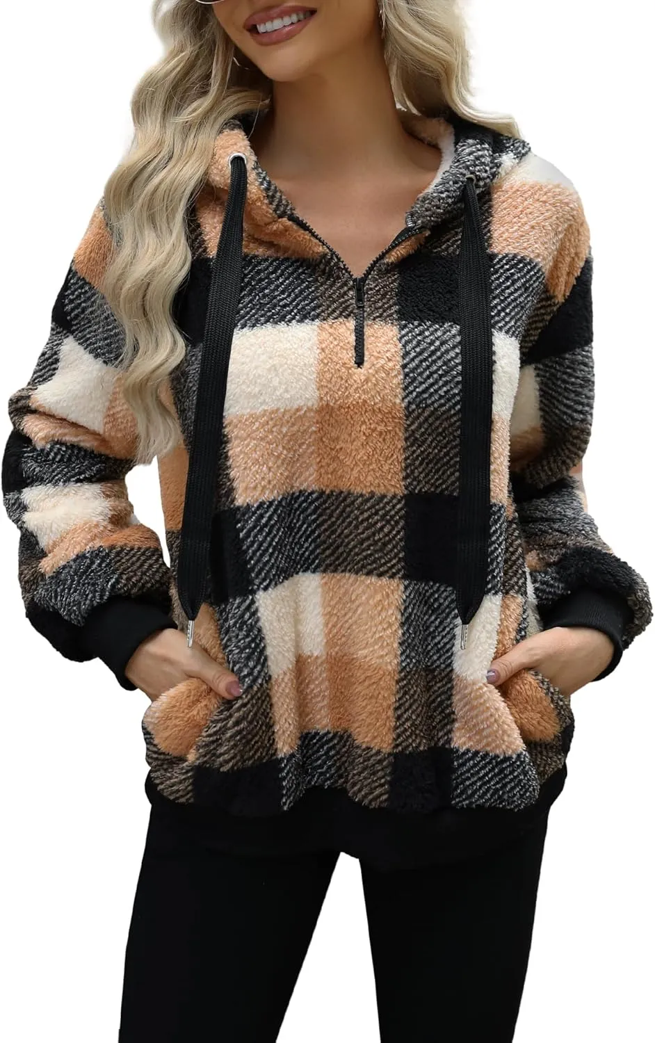 Yanekop Womens Hoodies Sherpa Pullover Sweater Fuzzy Fleece Sweatshirt Oversized Hoodie Cozy Outerwear with Pockets