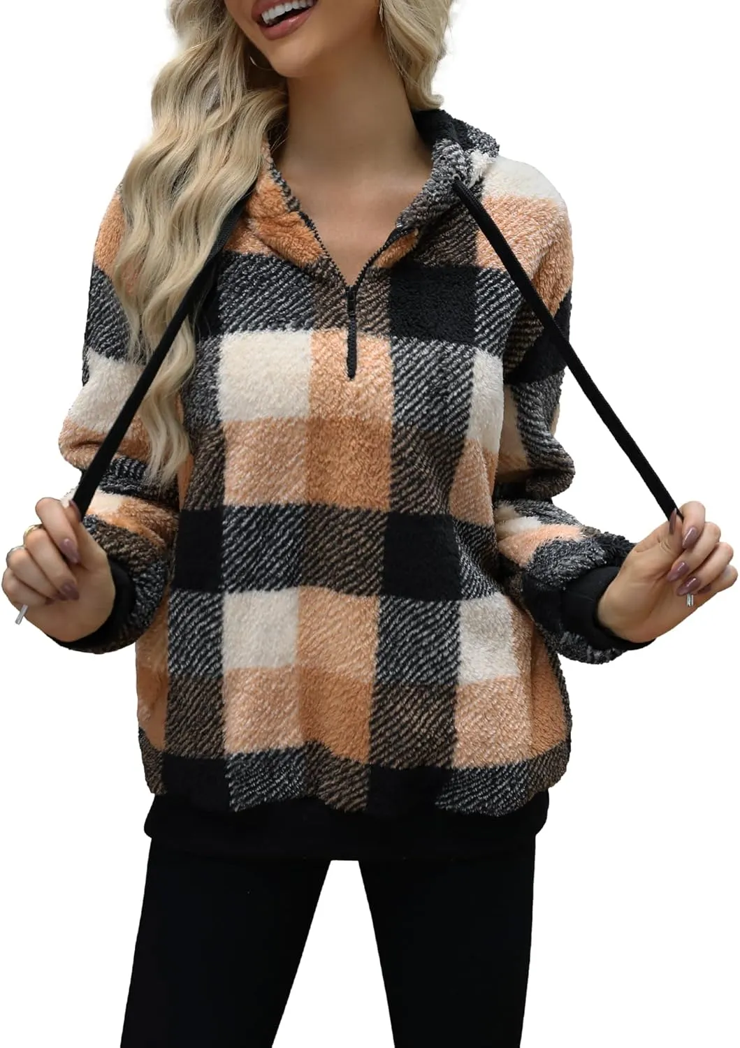 Yanekop Womens Hoodies Sherpa Pullover Sweater Fuzzy Fleece Sweatshirt Oversized Hoodie Cozy Outerwear with Pockets