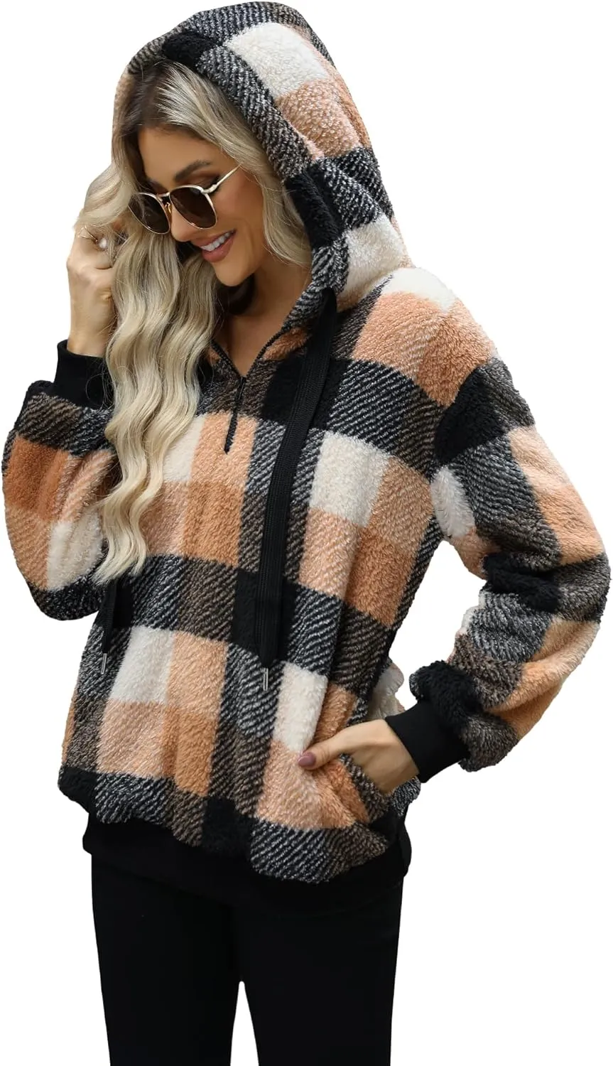 Yanekop Womens Hoodies Sherpa Pullover Sweater Fuzzy Fleece Sweatshirt Oversized Hoodie Cozy Outerwear with Pockets
