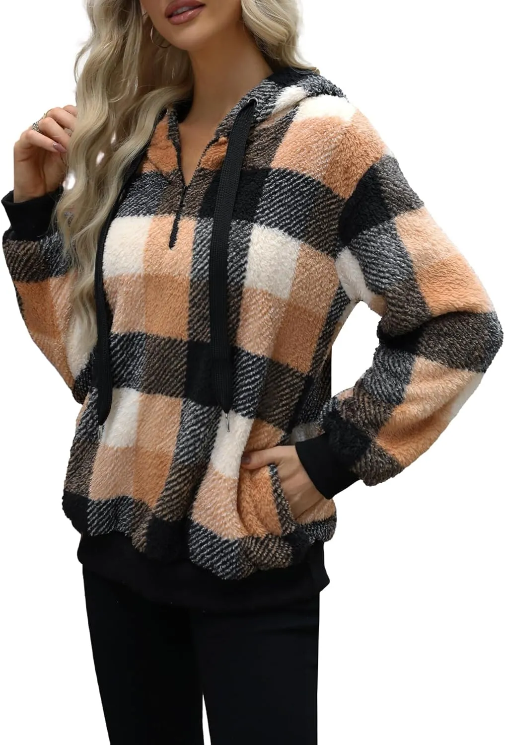 Yanekop Womens Hoodies Sherpa Pullover Sweater Fuzzy Fleece Sweatshirt Oversized Hoodie Cozy Outerwear with Pockets