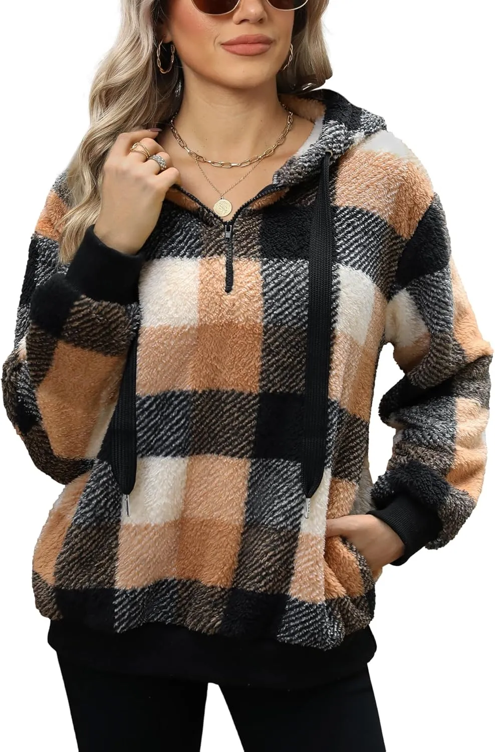 Yanekop Womens Hoodies Sherpa Pullover Sweater Fuzzy Fleece Sweatshirt Oversized Hoodie Cozy Outerwear with Pockets