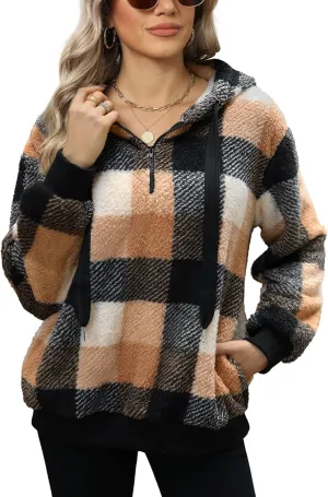 Yanekop Womens Hoodies Sherpa Pullover Sweater Fuzzy Fleece Sweatshirt Oversized Hoodie Cozy Outerwear with Pockets