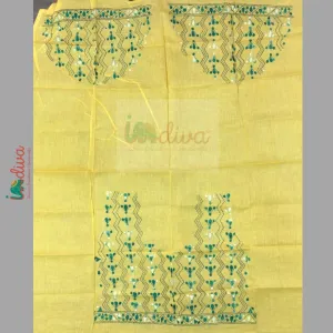 Yellow Kantha Blouse Fabric With Green & White Motifs
