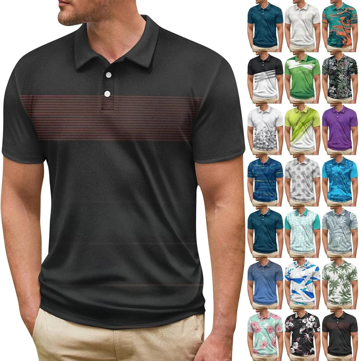 Ymosrh Men's Graphic Polo Shirts Short Sleeve Casual Business T Shirts Lightweight Golf Shirts, M-5XL